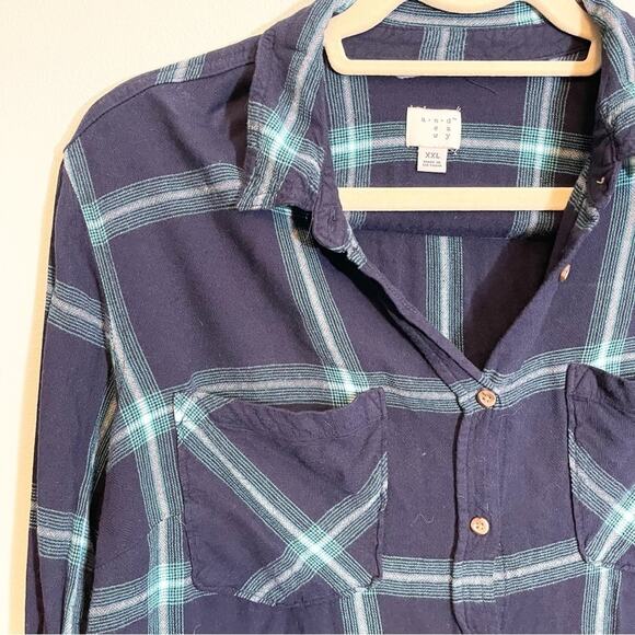 A New Day Plaid Collared Long Sleeve Front Pockets Button Down Shirt Blue XXL - Picture 14 of 15